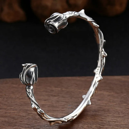 Freyja Floral Viking Torque Bracelet – 925 Sterling Silver
