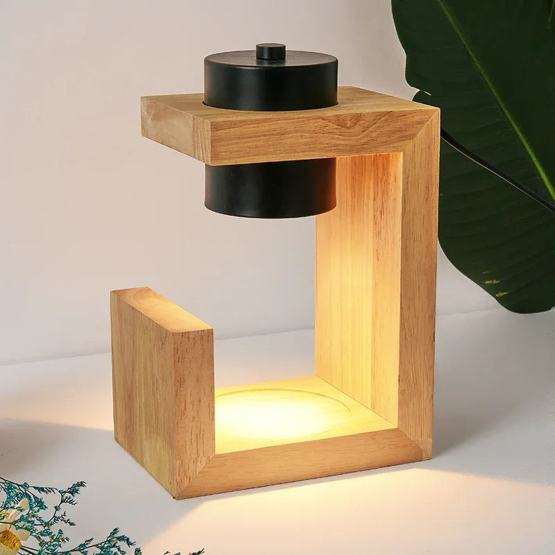 Modern Wood Block Candle Warmer Lamp