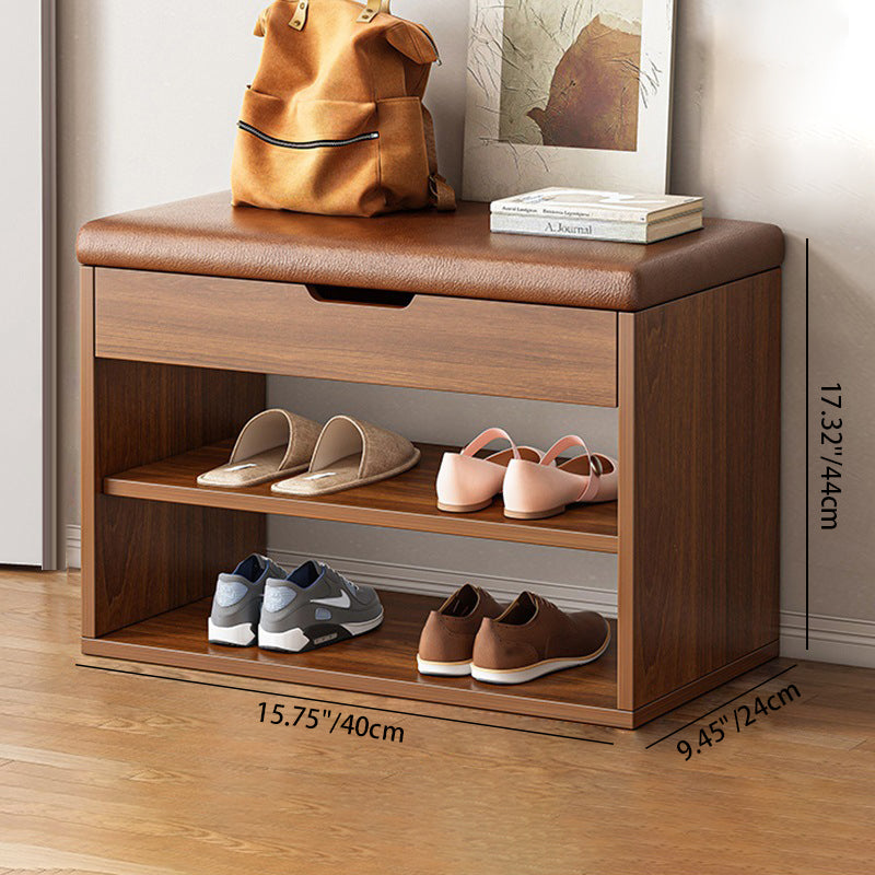 Shoe Storage Bench 3 Tier PU Leather Wood