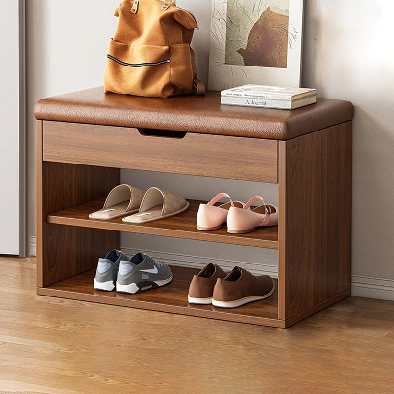 Shoe Storage Bench 3 Tier PU Leather Wood