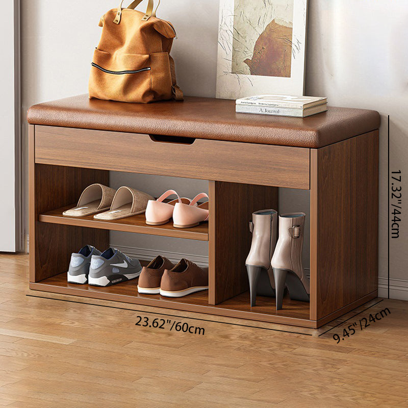 Shoe Storage Bench 3 Tier PU Leather Wood