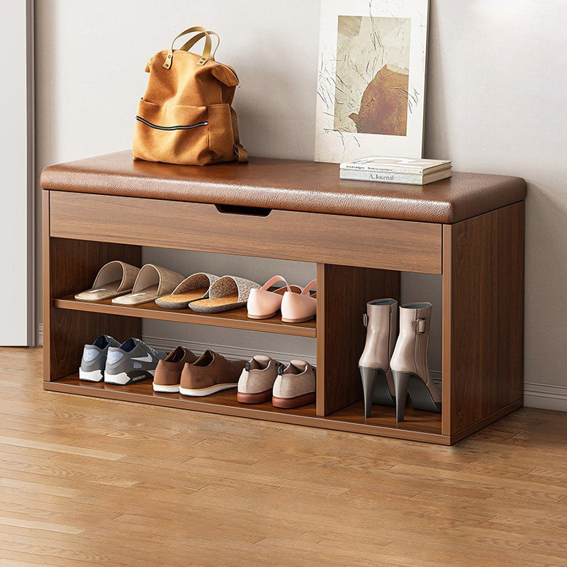 Shoe Storage Bench 3 Tier PU Leather Wood