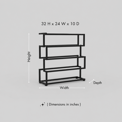 Modern 4-tier metal shoe rack dimensions: 32 inch height × 24 inch width × 10 inch depth (80 × 60 × 25 cm)