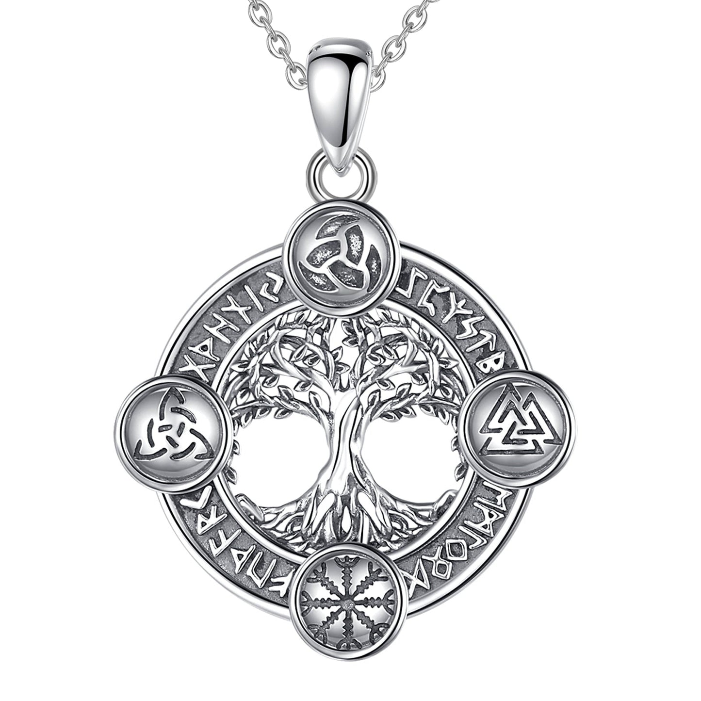Norse Rune World Tree Pendant Necklace – 925 Sterling Silver