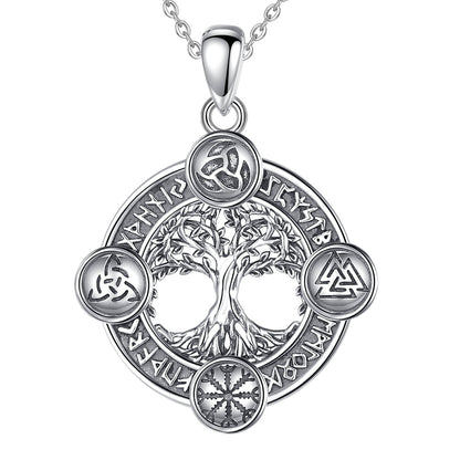 Norse Rune World Tree Pendant Necklace – 925 Sterling Silver