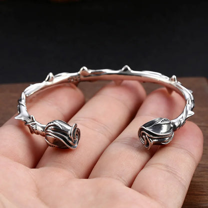 Freyja Floral Viking Torque Bracelet – 925 Sterling Silver