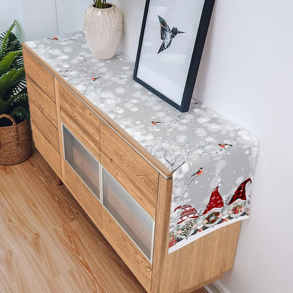 Grey Christmas Table Runner | Gnome and Snowflake Design