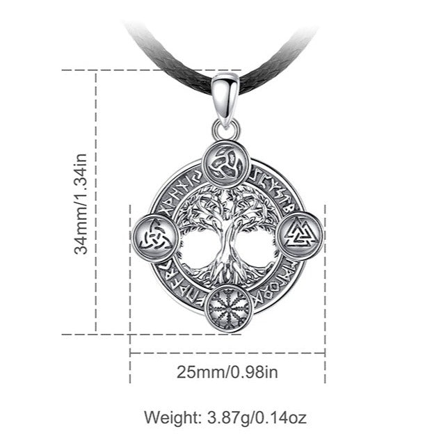Norse Rune World Tree Pendant Necklace – 925 Sterling Silver