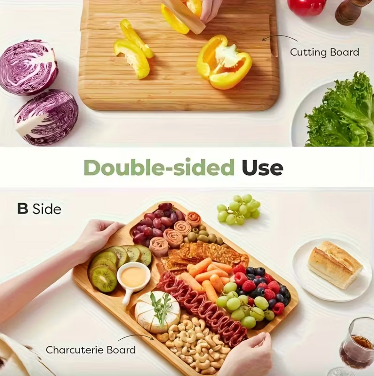 Portable Charcuterie Board | Bamboo Platter With Handles