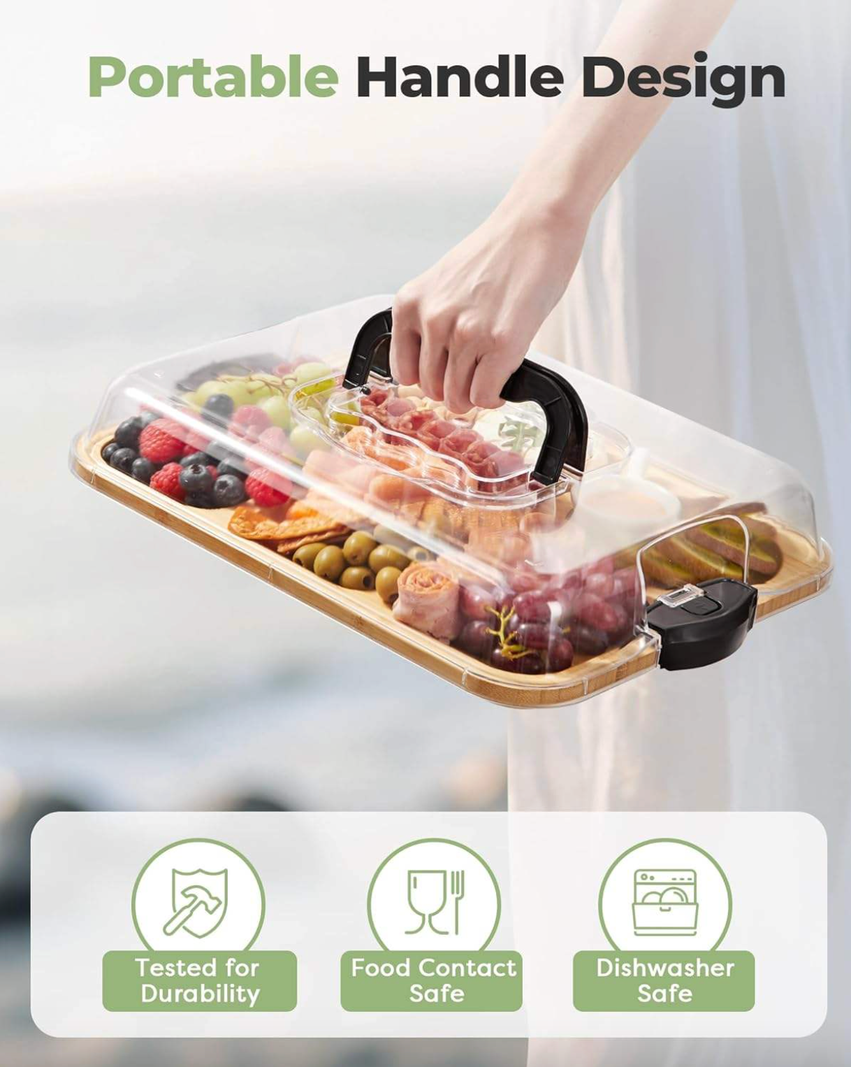 Portable Charcuterie Board | Bamboo Platter With Handles