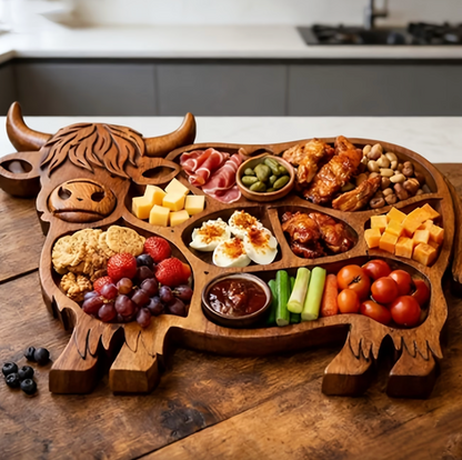 Cow Shaped Charcuterie Board | Rustic Wood Longhorn Design