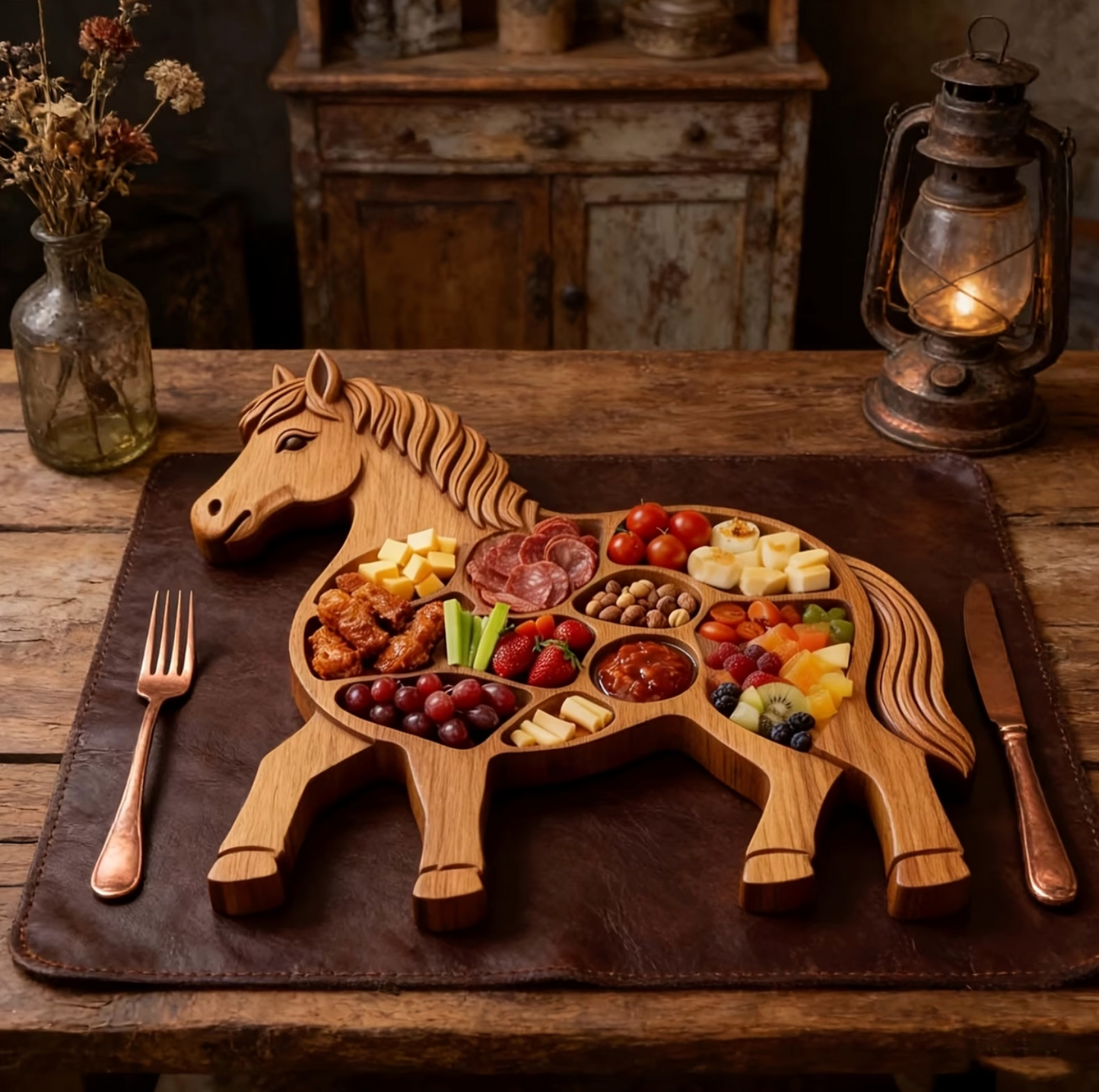 Horse Shaped Charcuterie Board | Rustic Wood Animal Design