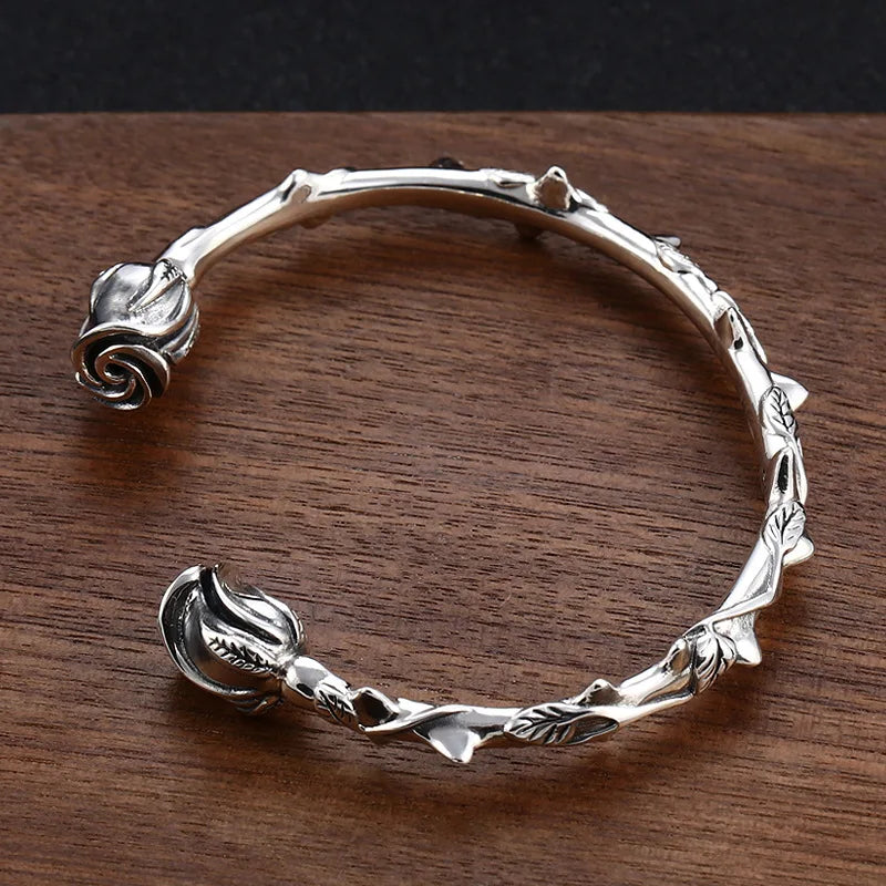 Freyja Floral Viking Torque Bracelet – 925 Sterling Silver