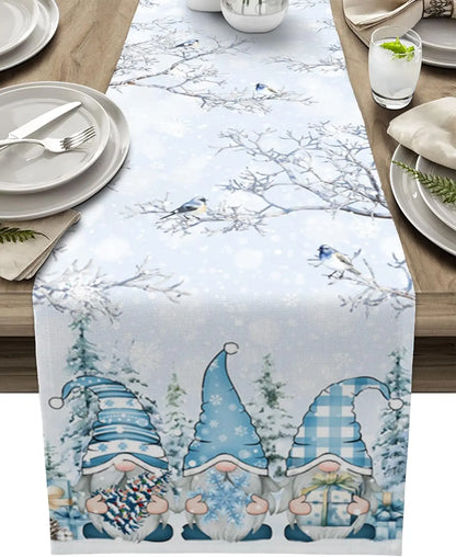 Grey Christmas Table Runner | Gnome and Snowflake Design