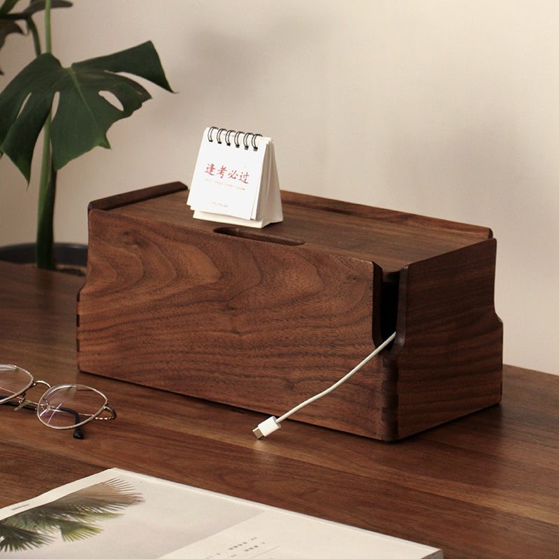 TimberWire walnut cord organizer box for home and office