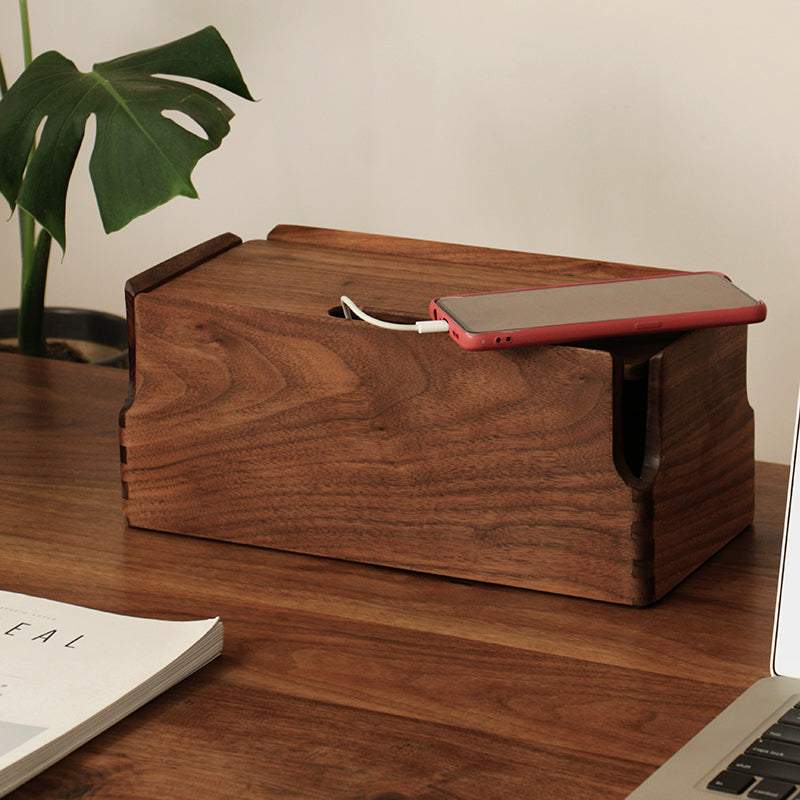 TimberWire wooden power strip organizer with lid
