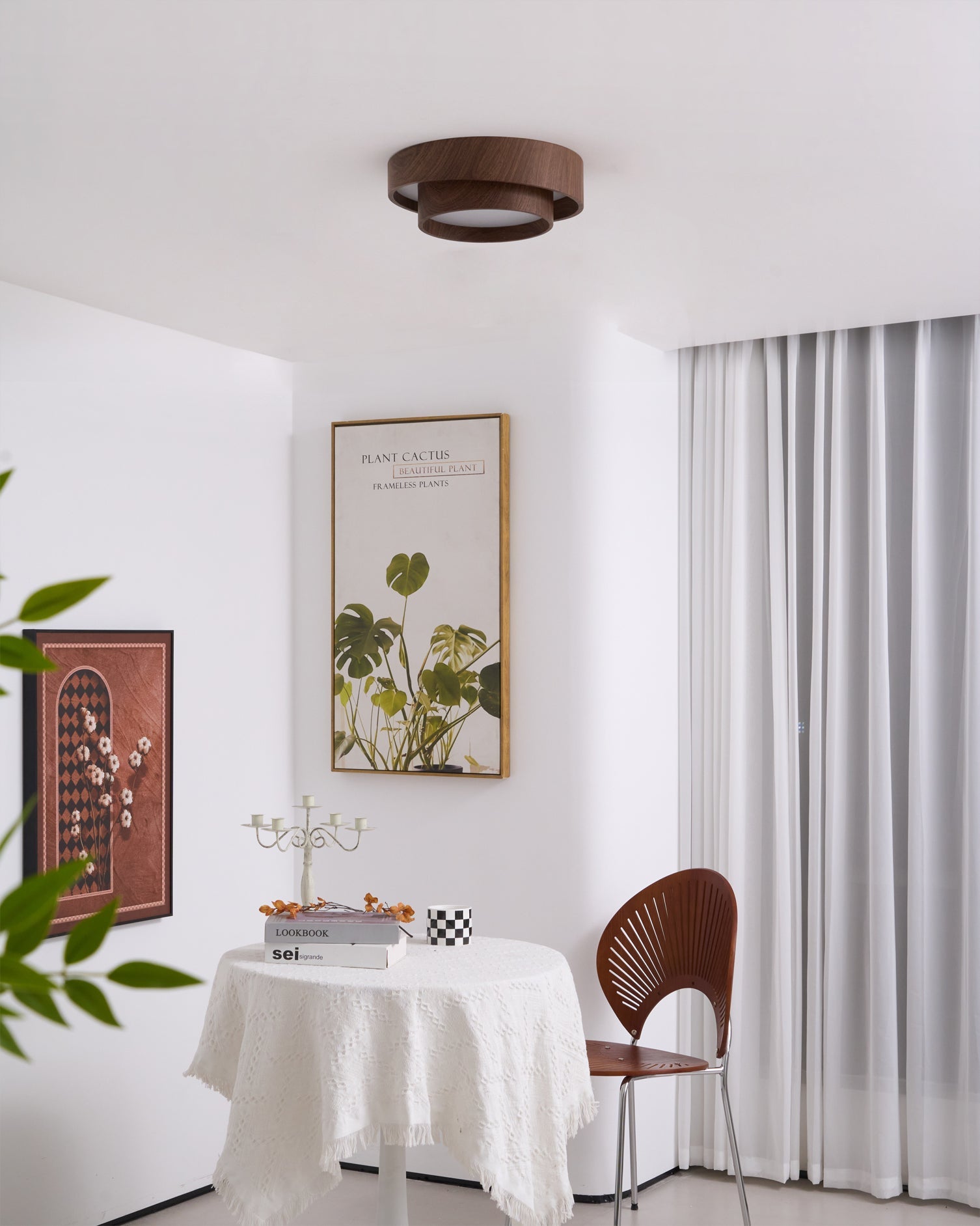 Wood Trim Flush Mount Ceiling Light