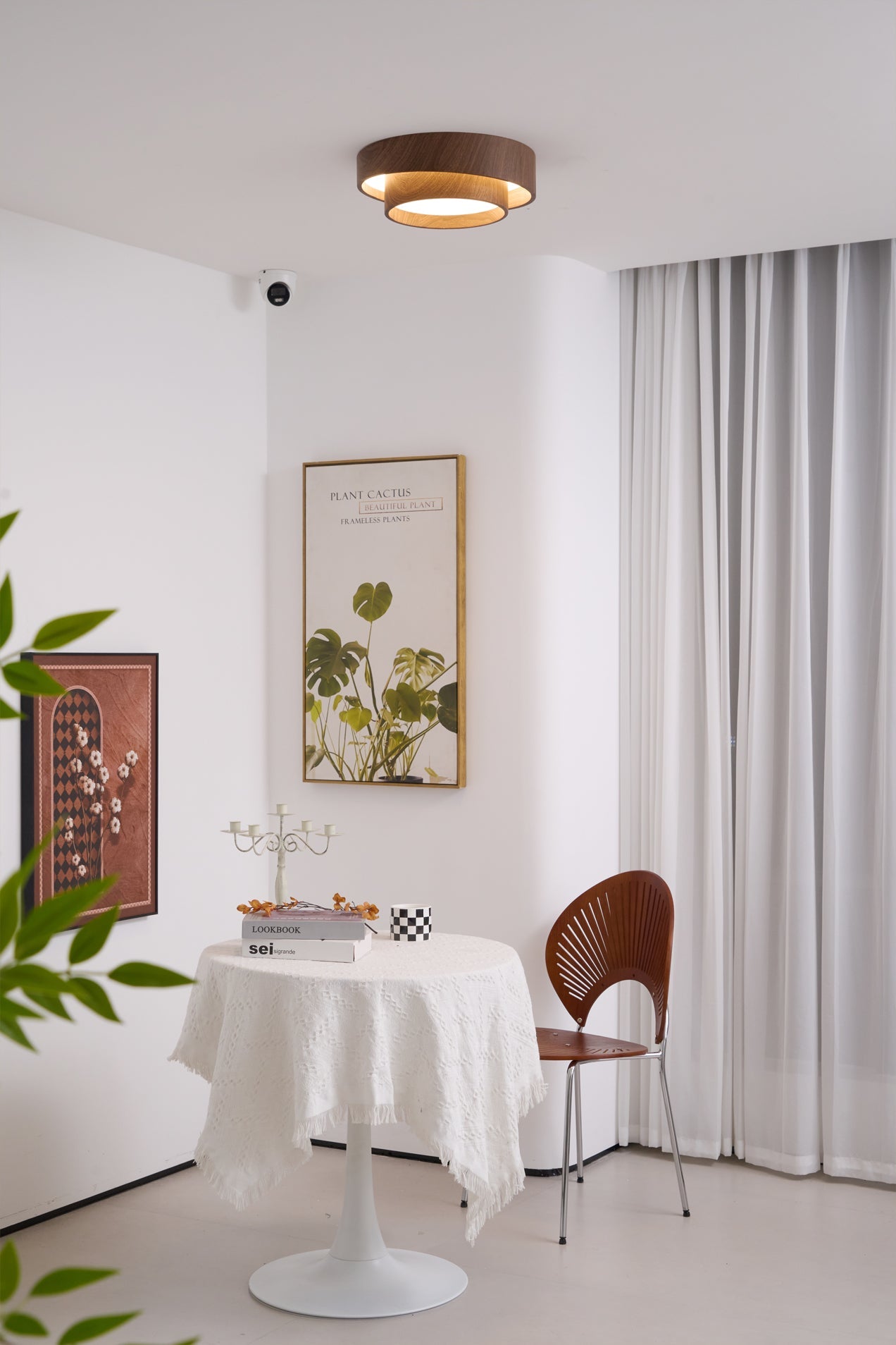 Wood Trim Flush Mount Ceiling Light