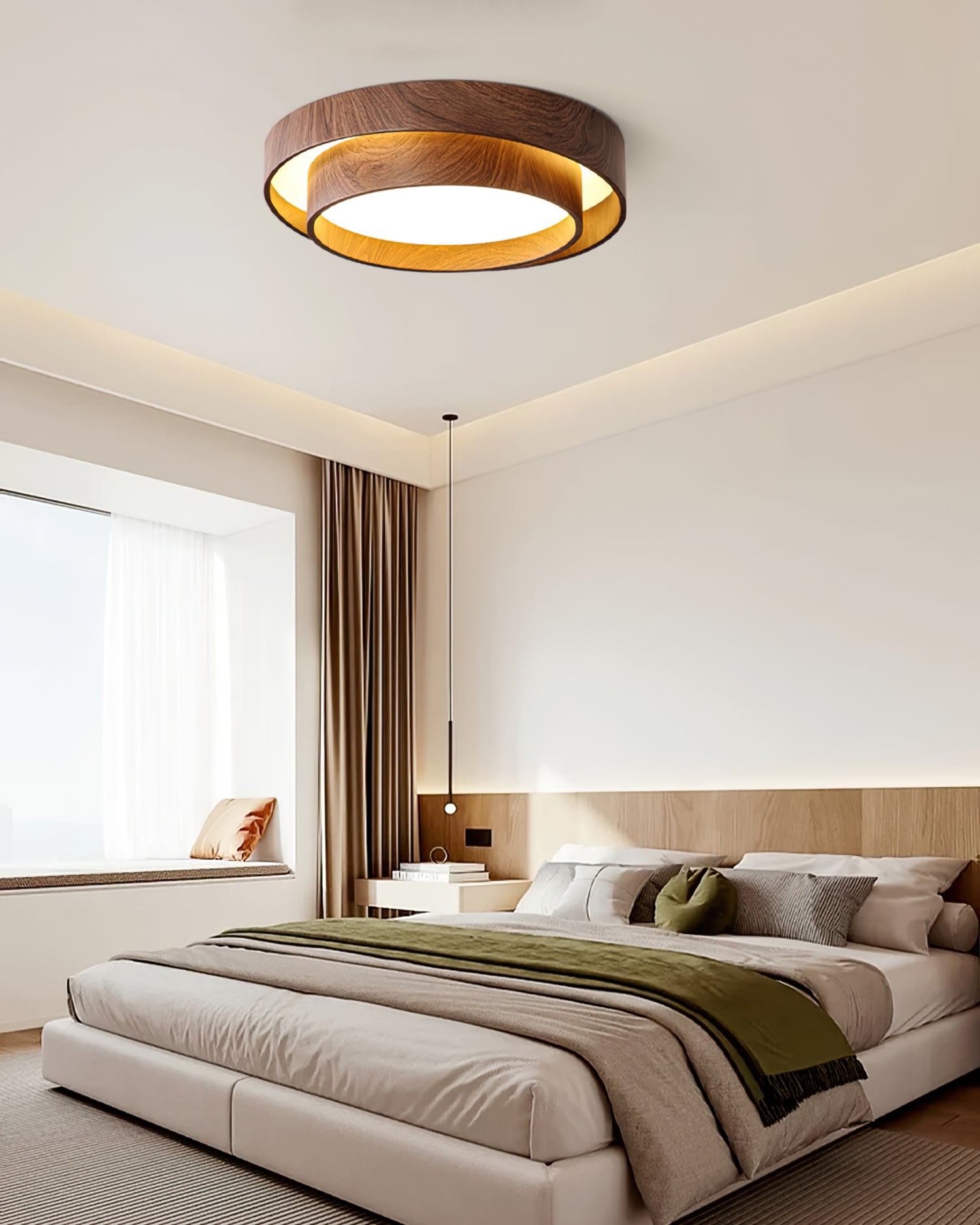 Wood Trim Flush Mount Ceiling Light