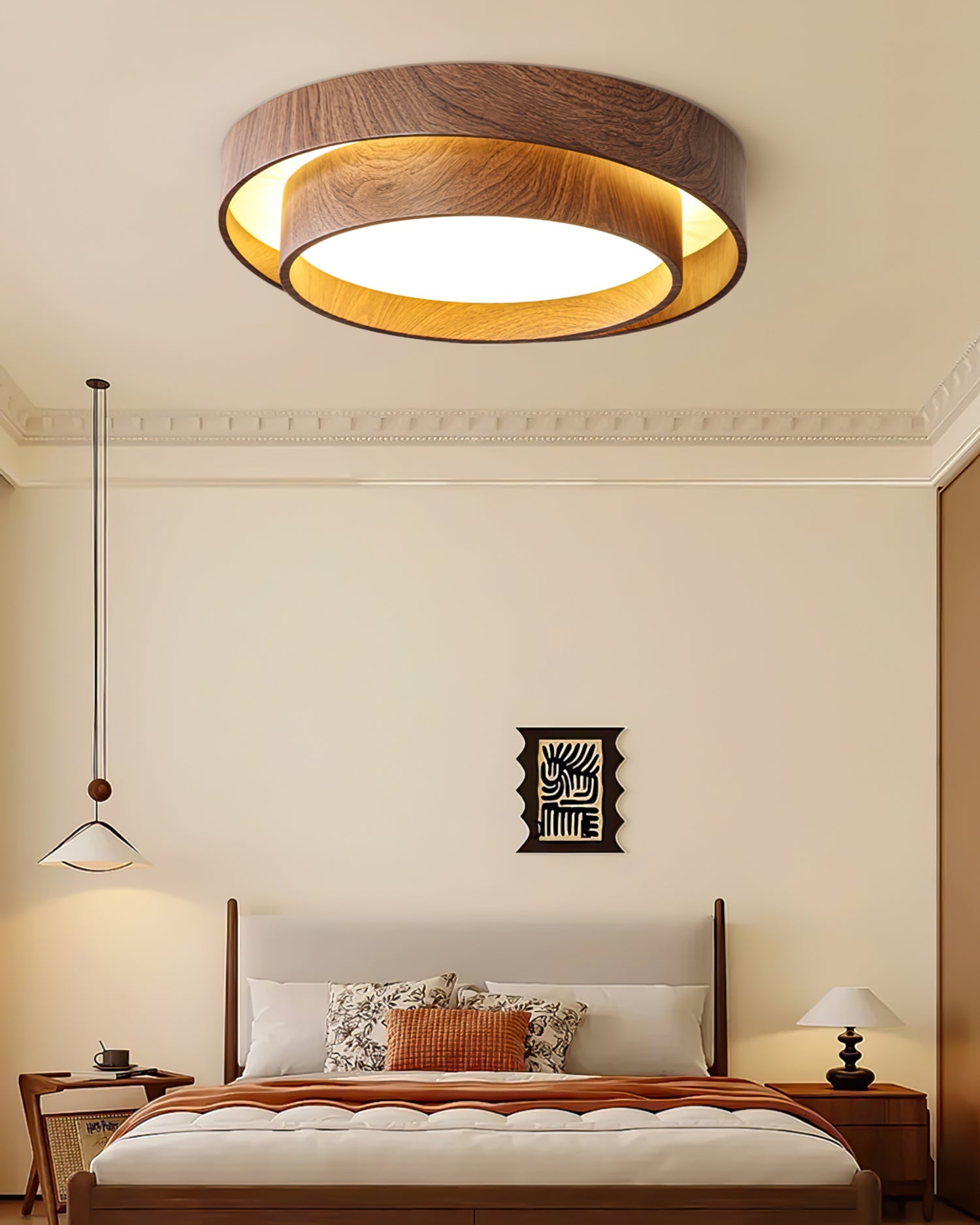 Wood Trim Flush Mount Ceiling Light