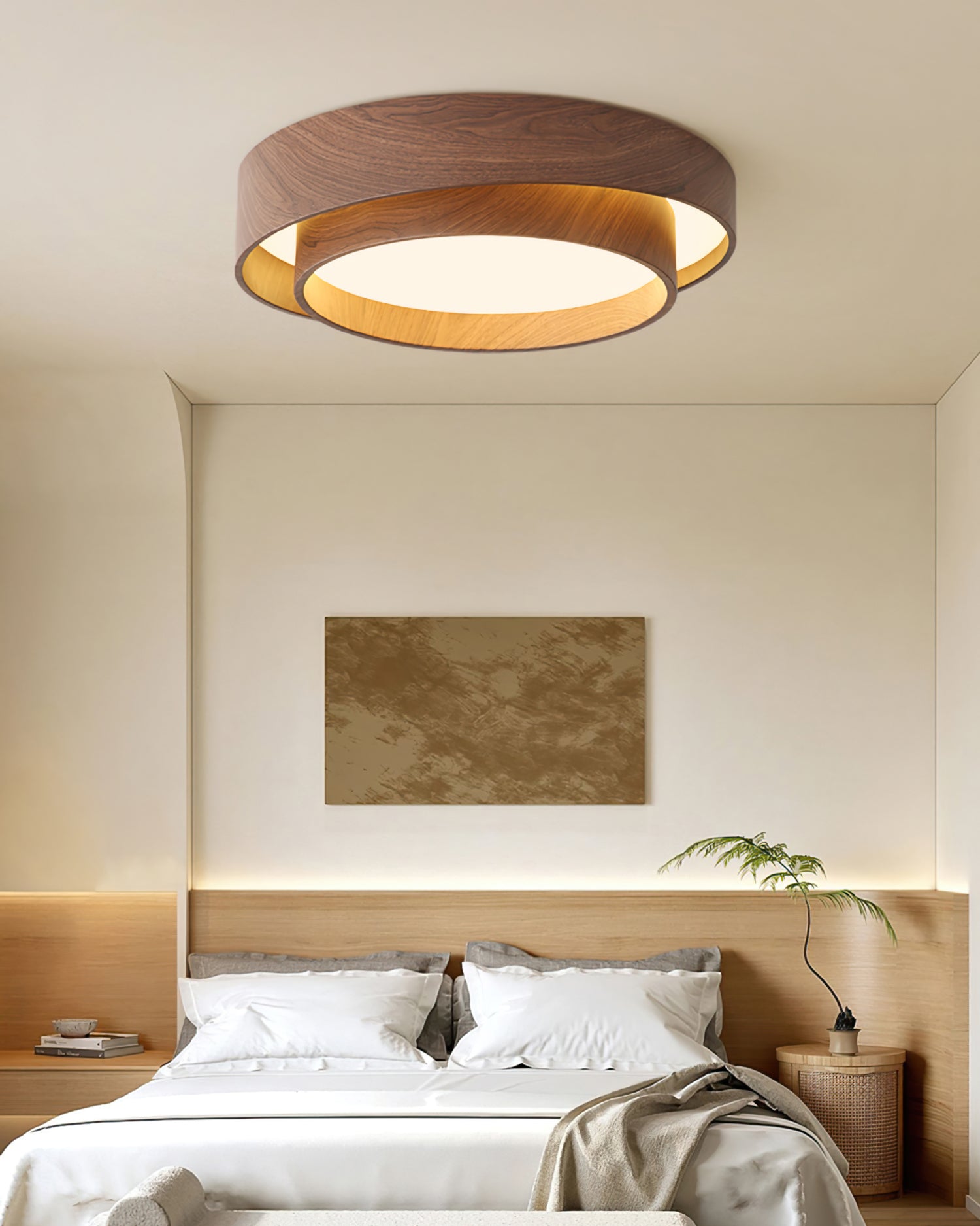 Wood Trim Flush Mount Ceiling Light