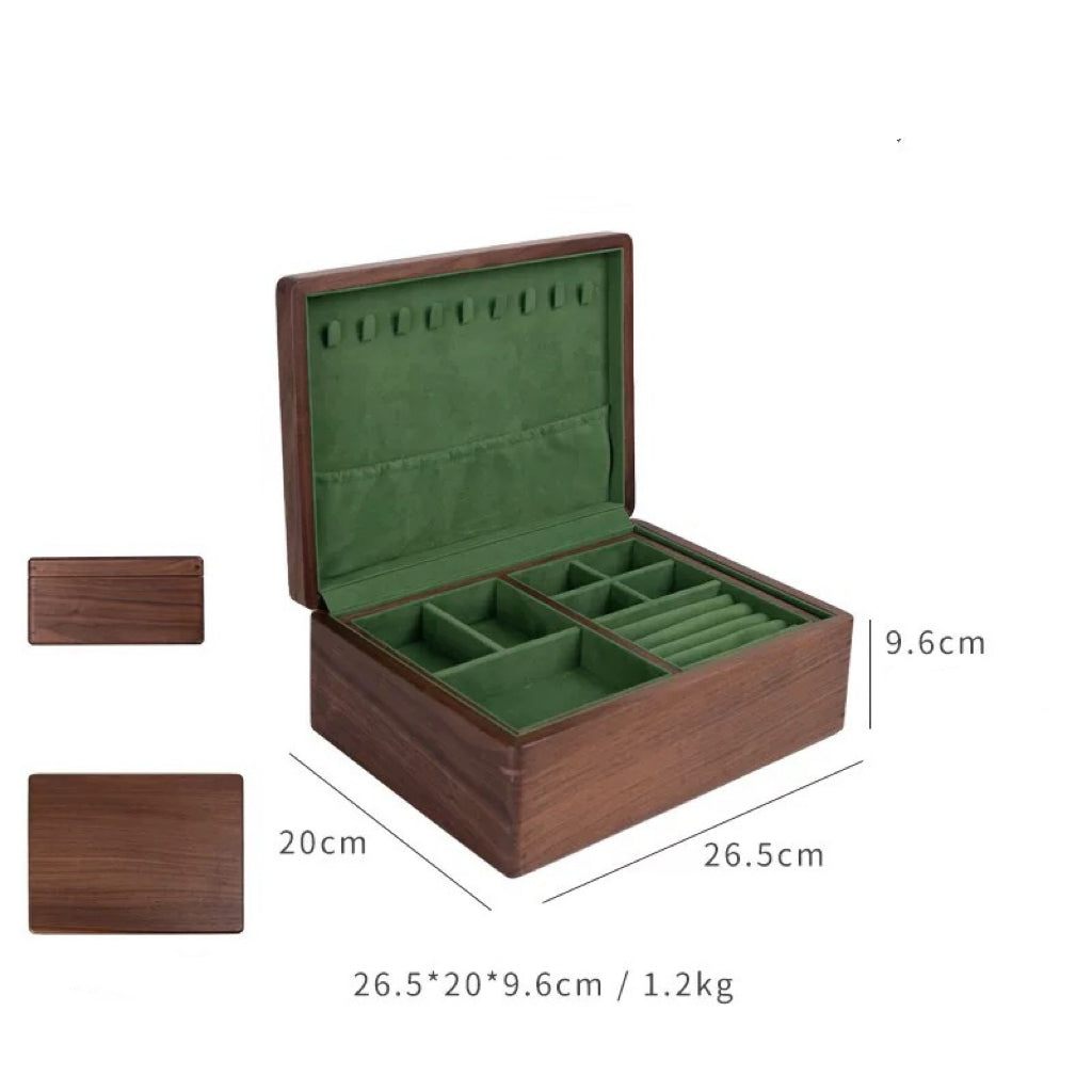 Verdura walnut jewelry box with upper and lower compartments