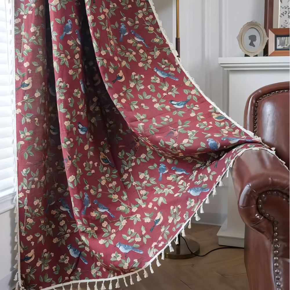 Floral Tassel Weave Curtain Panel