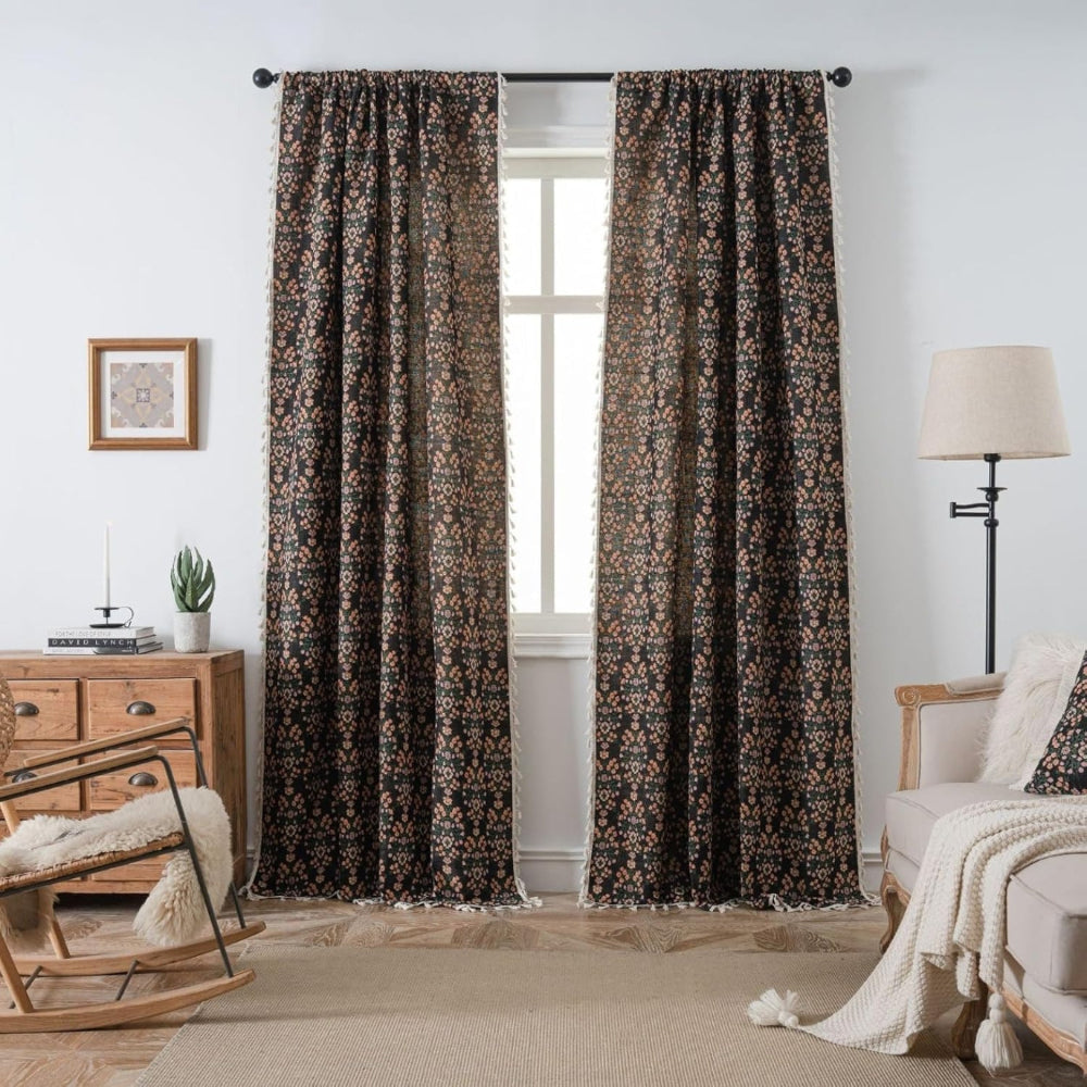 Floral Tassel Weave Curtain Panel