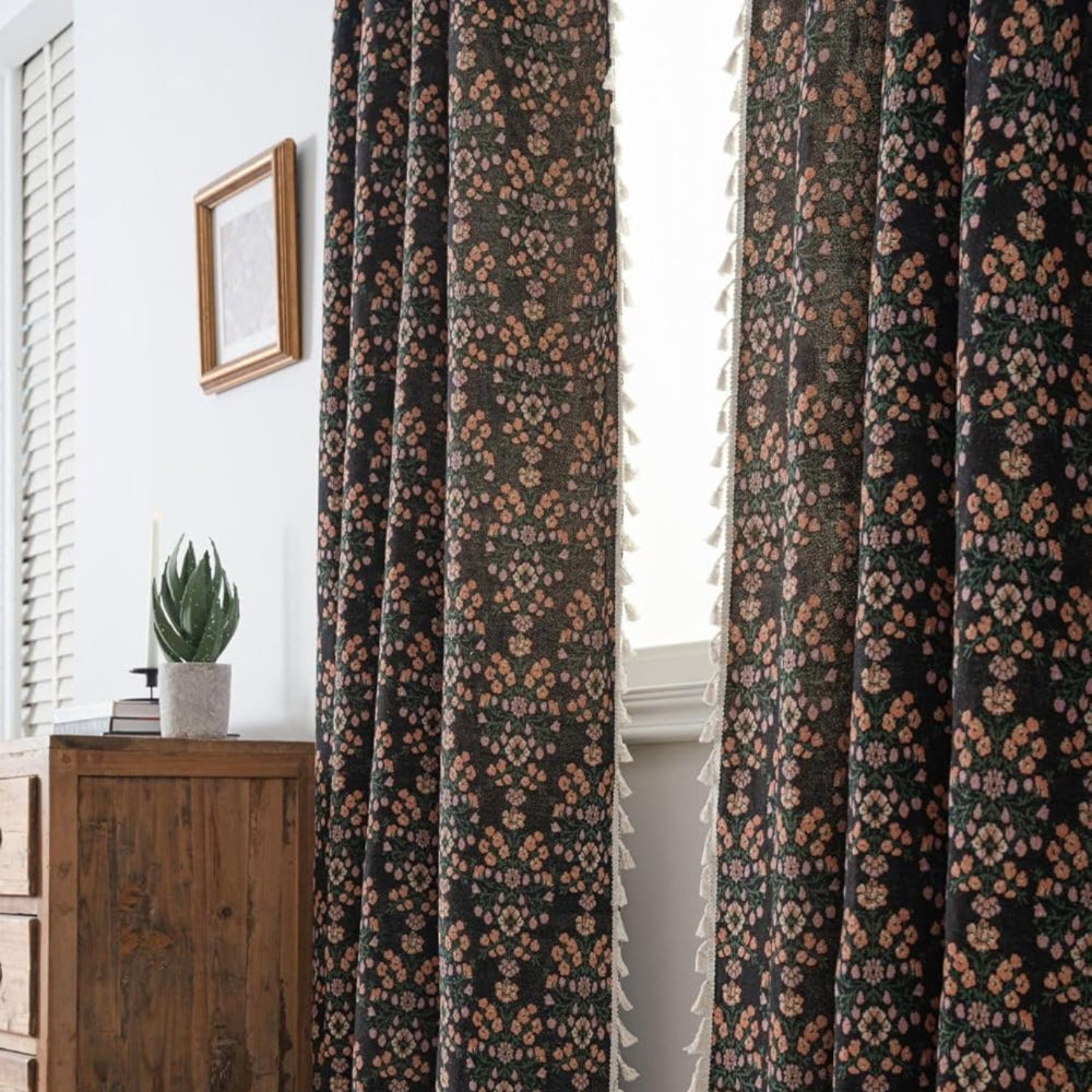 Floral Tassel Weave Curtain Panel