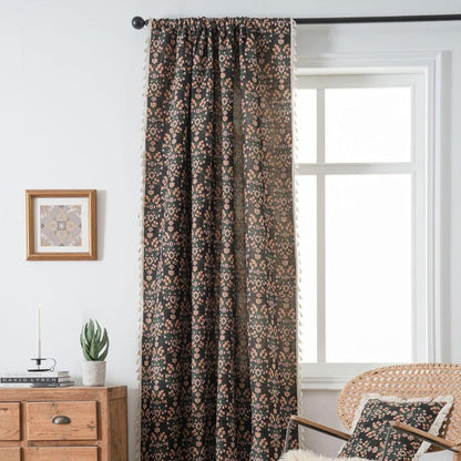 Floral Tassel Weave Curtain Panel