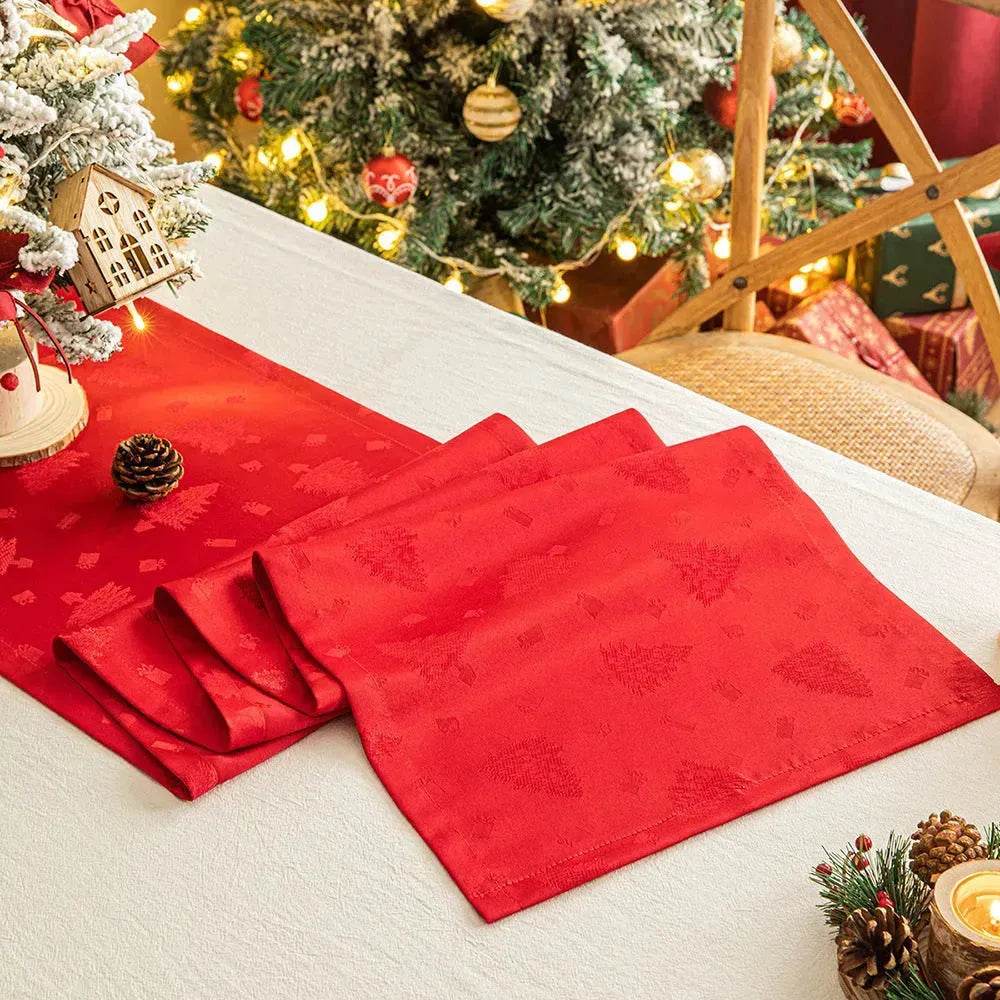 Green Christmas Table Runner | Dark Patterned Fabric