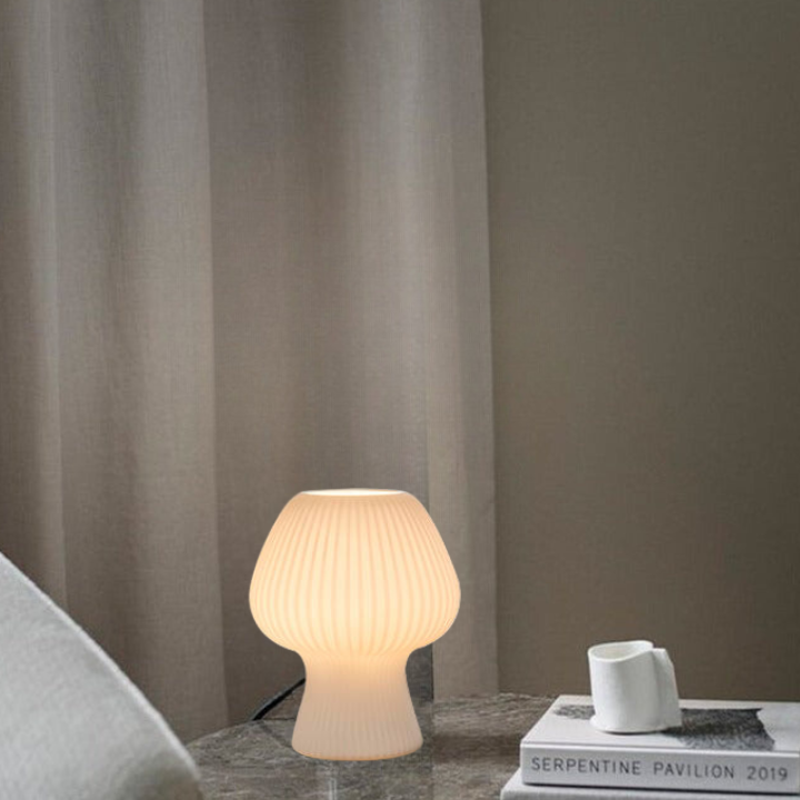 Mushroom Table Lamp | Vintage Ribbed Glass Bedside Table Desk Light