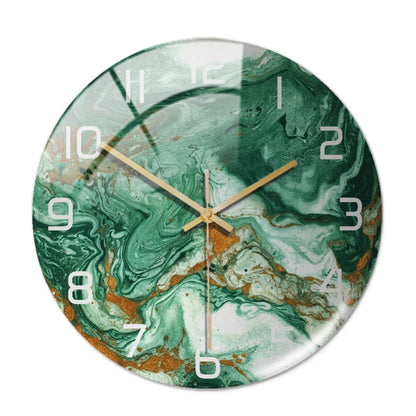 Designer Marble Wall Clock | Modern Green Aesthetic Timepiece