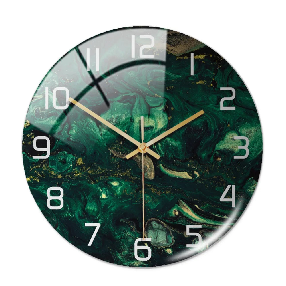 Designer Marble Wall Clock | Modern Green Aesthetic Timepiece