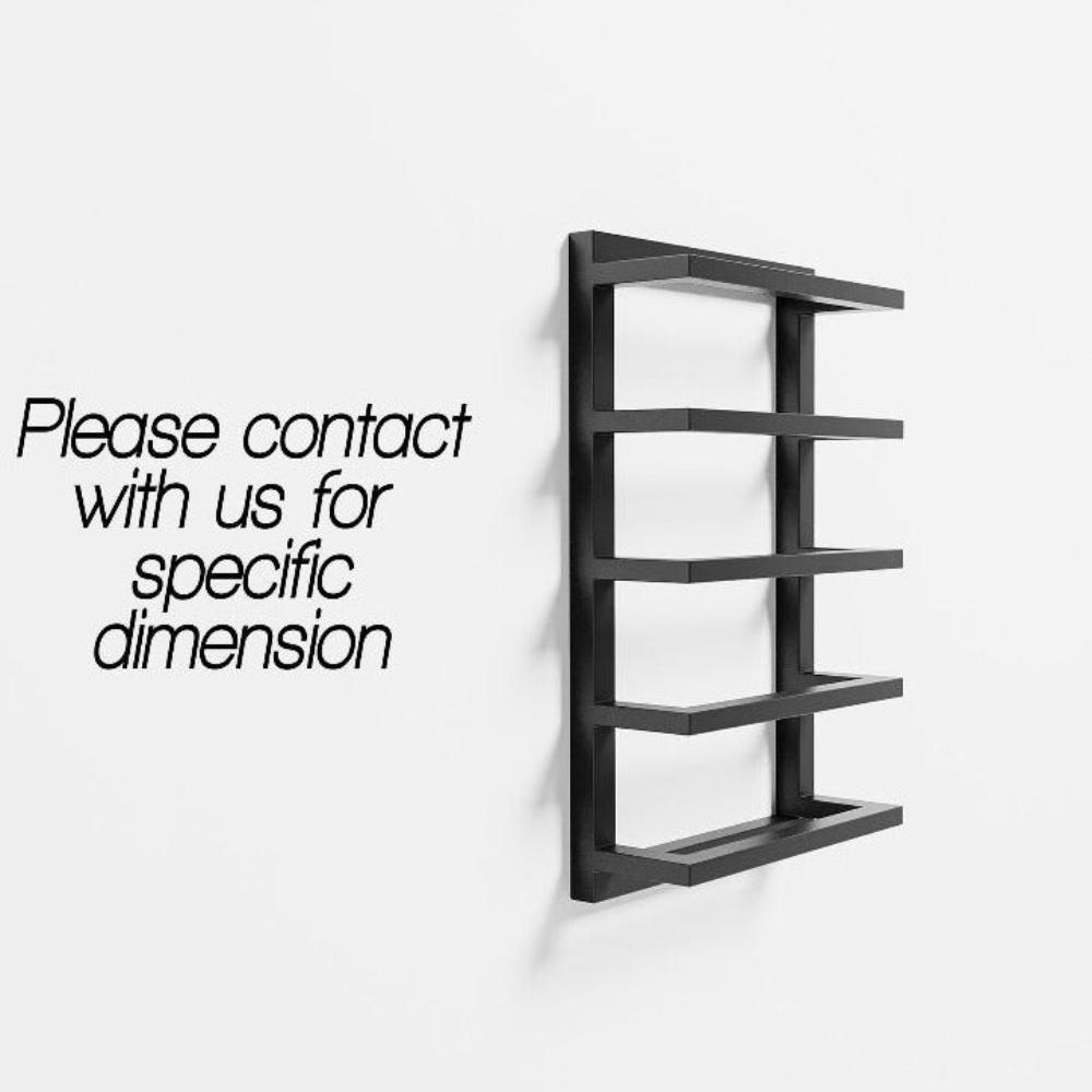 Black metal wall-mounted bath towel rack with multiple tiers, shown on a white background for product shape and size reference.