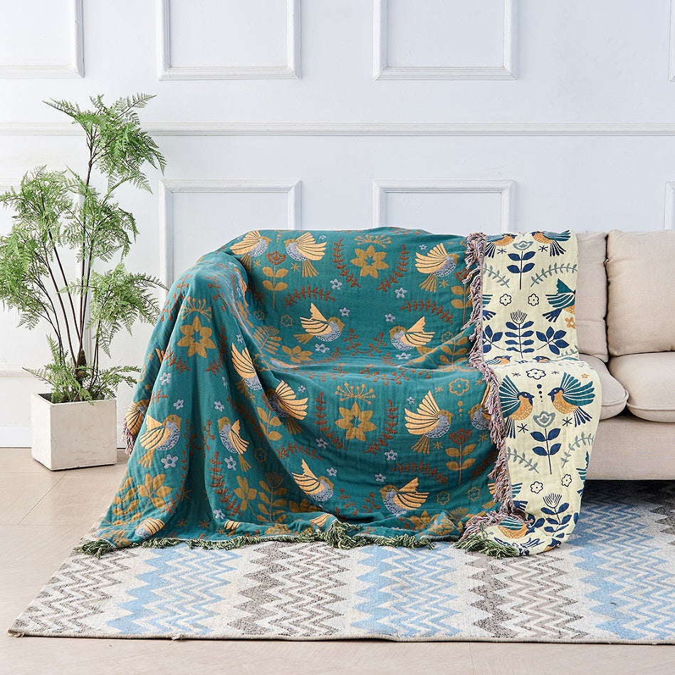 Scandinavian Bird Throw Blanket | Nature Inspired Woven Pattern