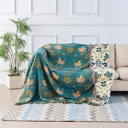Scandinavian Bird Throw Blanket | Nature Inspired Woven Pattern