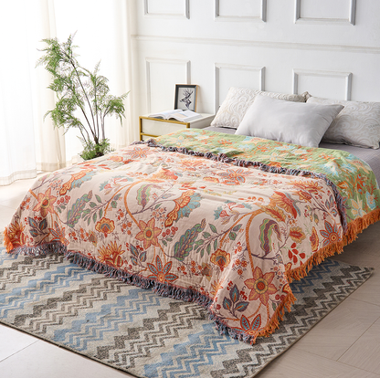 Rustic Boho Throw Blanket | Intricate Floral Woven Pattern