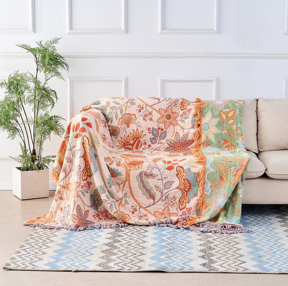 Rustic Boho Throw Blanket | Intricate Floral Woven Pattern