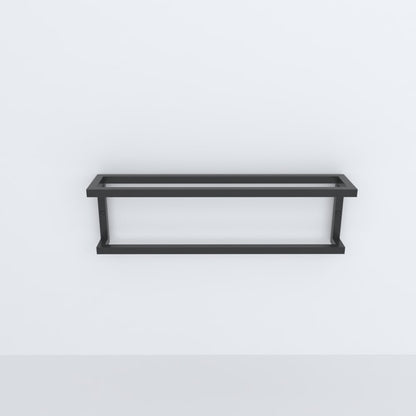 A close-up of a black wall-mounted slipper rack holding three pairs of slippers, highlighting its structured metal frame and compact design, shown for small areas.