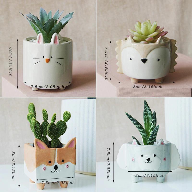 Square Animal Ceramic Succulent Planter Set
