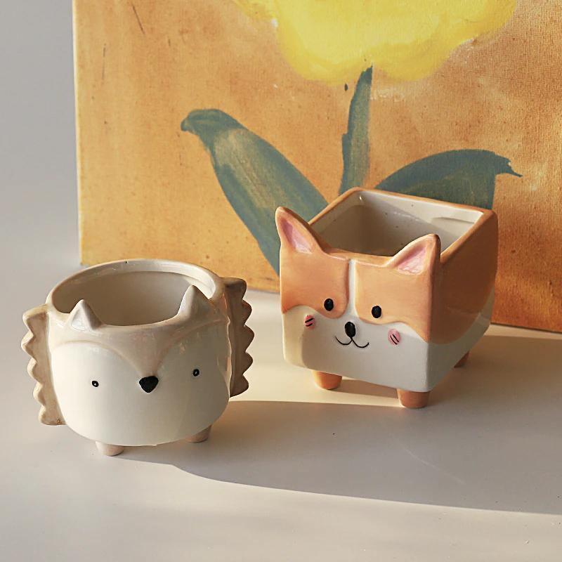 Square Animal Ceramic Succulent Planter Set