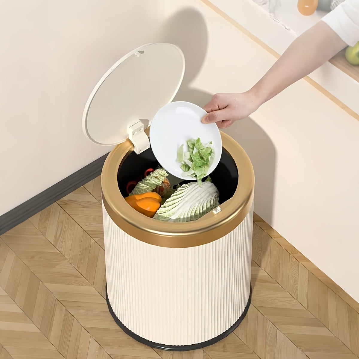 Oval Press Top Trash Can with Dual Inner Bucket