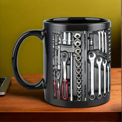 Mechanic Ceramic Coffee Cup | Socket and Wrench Print