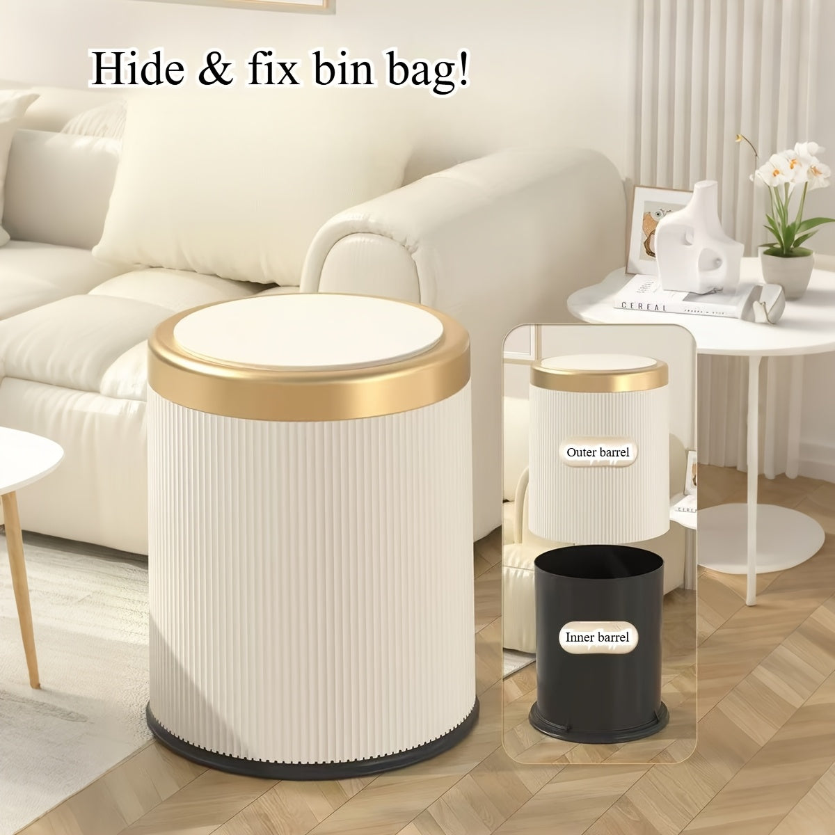 Oval Press Top Trash Can with Dual Inner Bucket