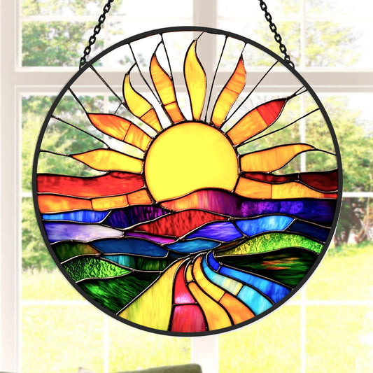 Vibrant Sun Landscape Stained Glass Sun Catcher