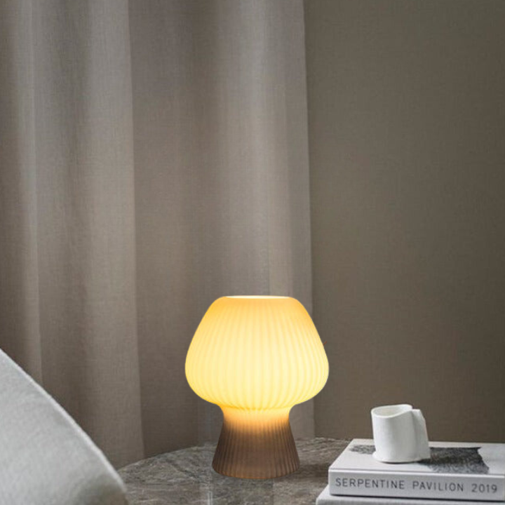 Mushroom Table Lamp | Vintage Ribbed Glass Bedside Table Desk Light