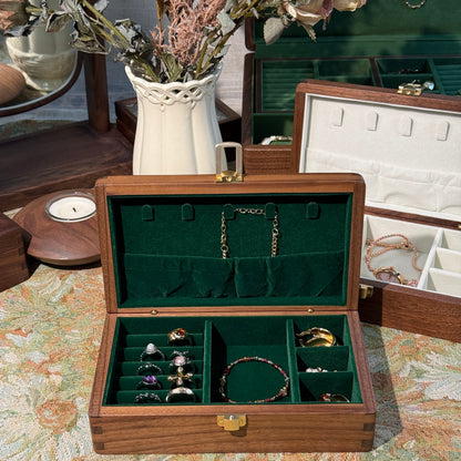 Walnut Jewelry Box with Green Velvet Lining