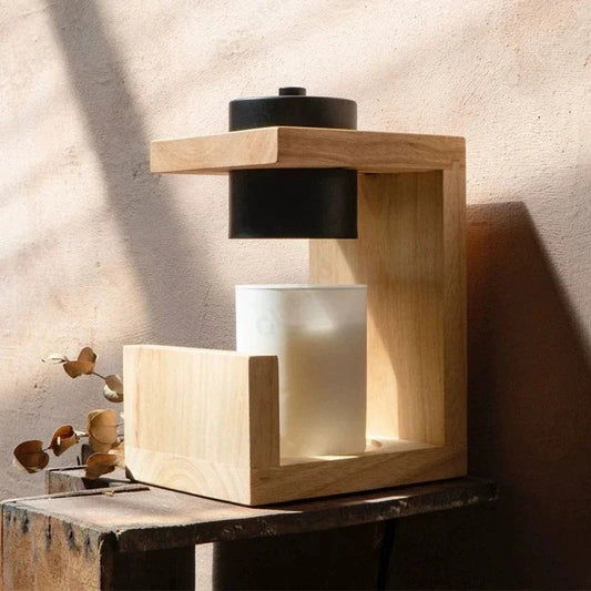 Modern Wood Block Candle Warmer Lamp
