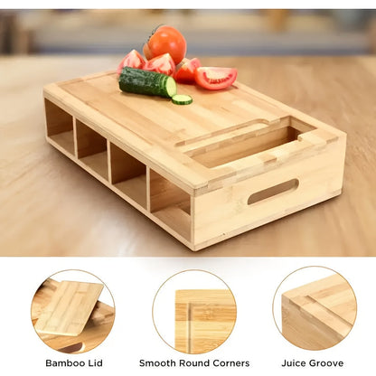 Bamboo Cutting Board | Kitchen Prep Station with Storage Trays & Graters